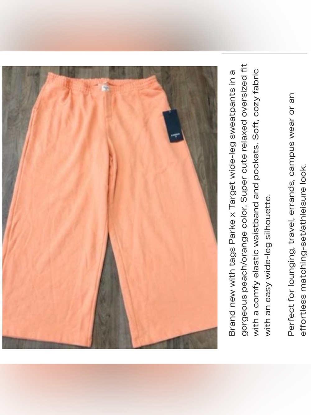 NWT Parke x target Peach-Orange Wide-Leg french terry Sweatpants size XXL